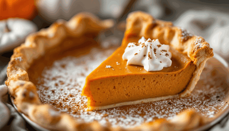 Delicious slice of pumpkin pie topped with whipped cream and cinnamon, perfect for fall celebrations and festive gatherings.