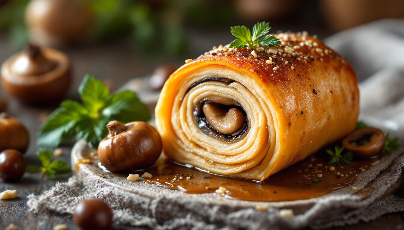 Fresh, vibrant mushrooms with earthy tones and pine nuts, ideal for enhancing gourmet dishes and culinary presentations.
