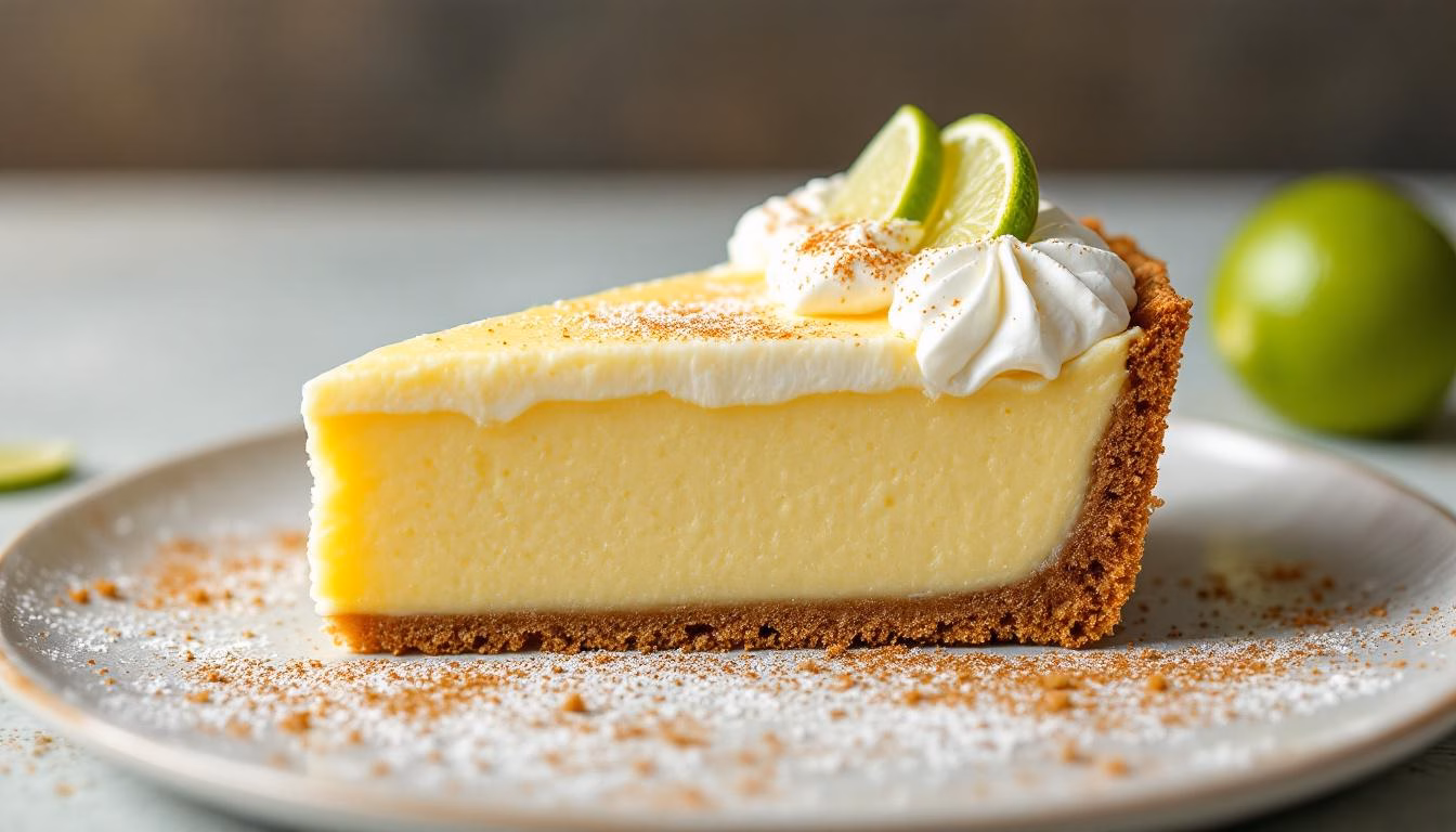 Close-up food photography of Key Lime Pie Hyper-realistic 4K photo.