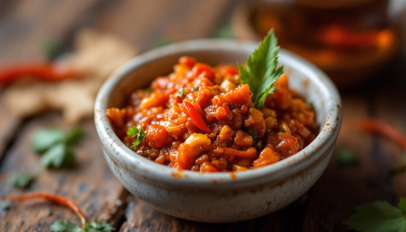 Spicy tomato salsa with diced veggies and fresh cilantro, ideal for enhancing your favorite appetizers and tacos.