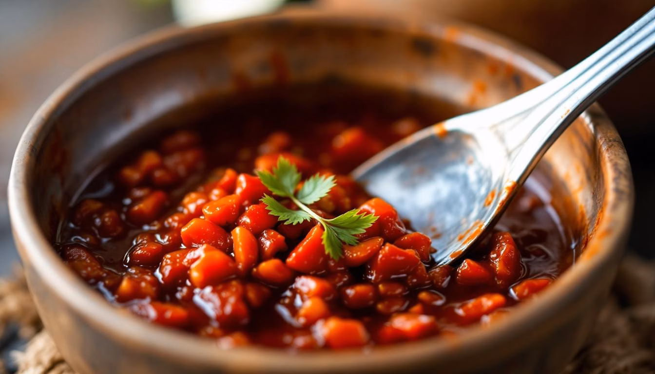 Hearty vegetable chili garnished with fresh herbs, perfect for a comforting meal or healthy recipe inspiration.