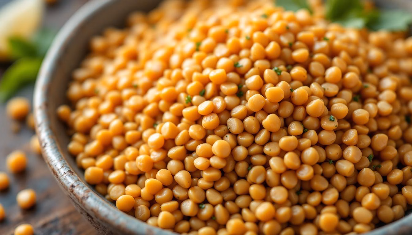 Creamy hummus topped with golden chickpeas and fresh cilantro, served in a rustic blue bowl, ideal for healthy snacks.
