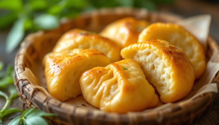 Soft, golden Chinese bao buns in a woven basket, showcasing their fluffy texture and inviting appearance.