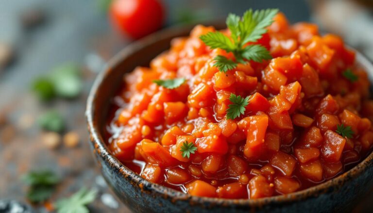 Savory diced tomato salsa topped with fresh cilantro, perfect for enhancing dishes or enjoying with tortilla chips.