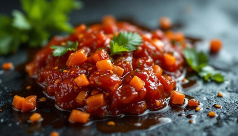 Delicious ketchup enhanced with diced carrots and fresh cilantro, perfect for adding flavor to your favorite dishes.