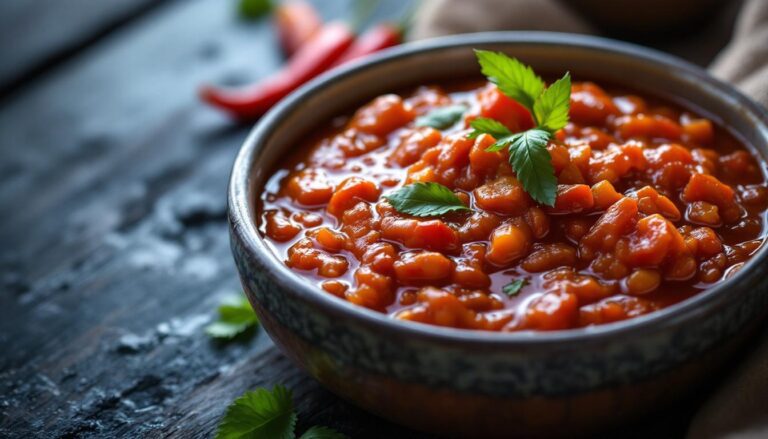 Savory bean stew garnished with fresh herbs, showcasing a rich, hearty texture perfect for comforting meals.